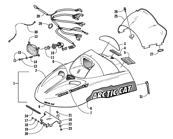 HOOD, HEADLIGHT, AND WINDSHIELD ASSEMBLY