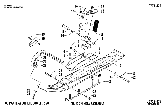 SKI AND SPINDLE ASSEMBLY