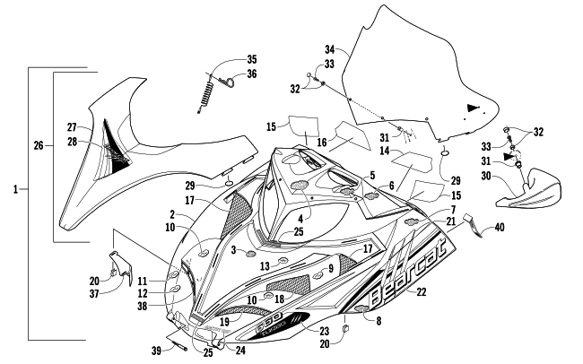 HOOD AND WINDSHIELD ASSEMBLY