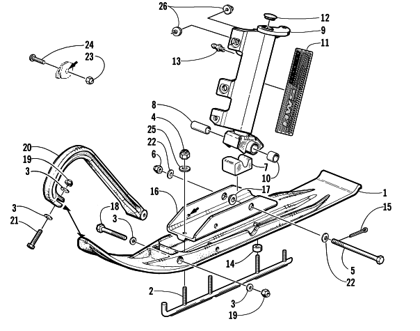 SKI AND SPINDLE ASSEMBLY