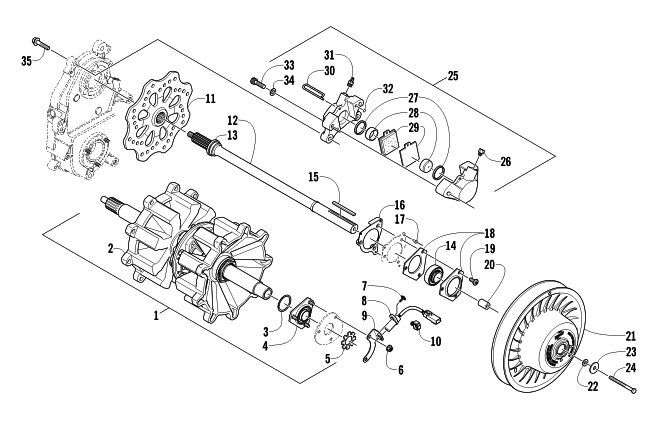 DRIVE TRAIN SHAFT AND BRAKE ASSEMBLIES