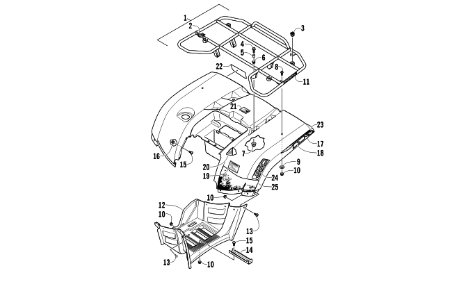 REAR RACK, BODY PANEL, AND FOOTWELL ASSEMBLIES