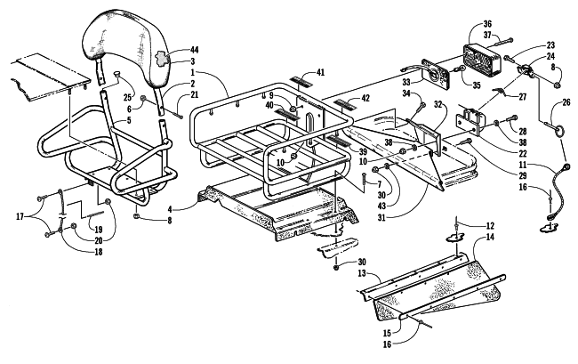 RACK, BACKREST, HITCH, AND TAILLIGHT ASSEMBLIES