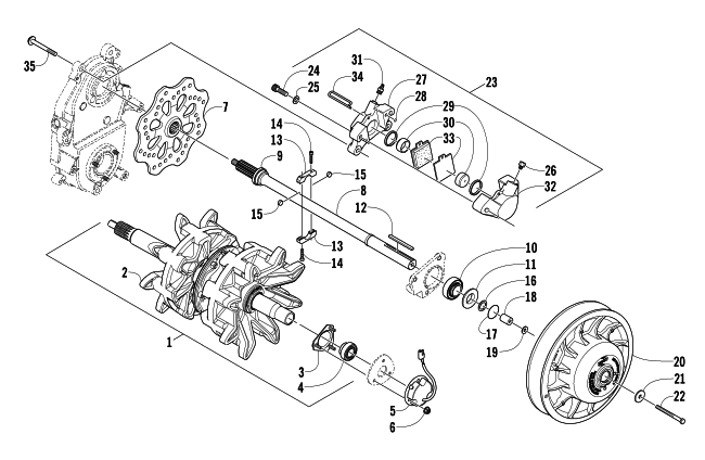 DRIVE TRAIN SHAFTS AND BRAKE ASSEMBLIES