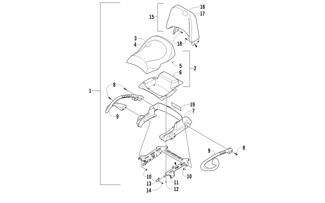 PASSENGER SEAT AND BACKREST ASSEMBLY