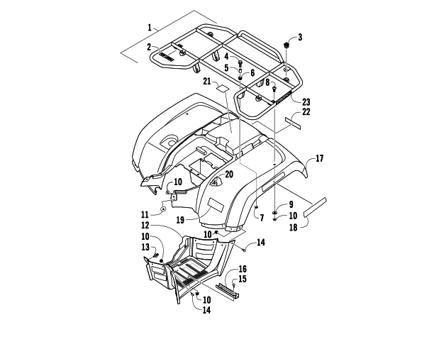 REAR RACK, BODY PANEL, AND FOOTWELL ASSEMBLIES