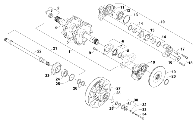 DRIVE TRAIN SHAFTS AND BRAKE ASSEMBLIES