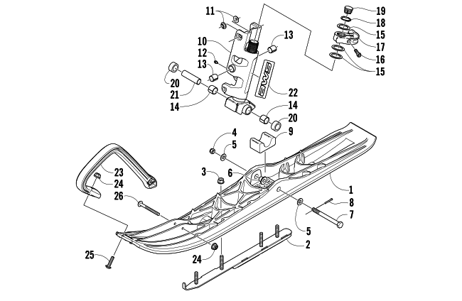 SKI AND SPINDLE ASSEMBLY