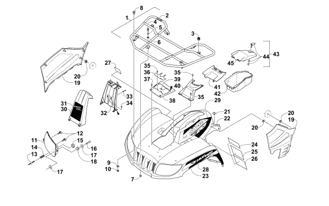 FRONT RACK, BODY PANEL, AND HEADLIGHT ASSEMBLIES