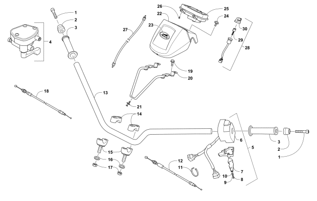 HANDLEBAR, INSTRUMENT POD, AND CONTROL ASSEMBLIES