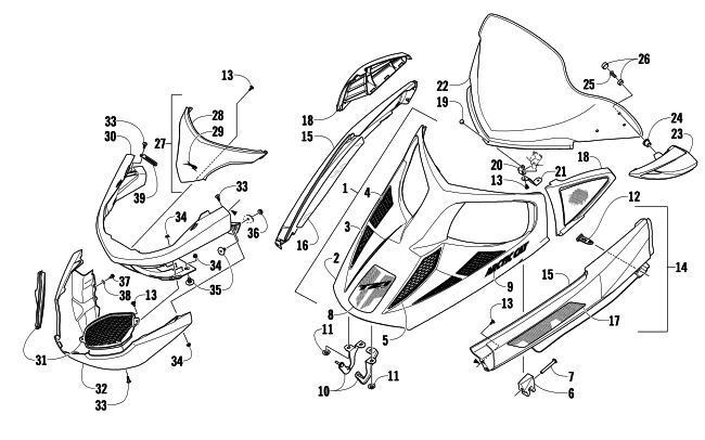 HOOD, WINDSHIELD, AND FRONT BUMPER ASSEMBLY