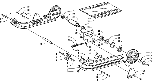 SLIDE RAIL, IDLER WHEELS, AND TRACK ASSEMBLY