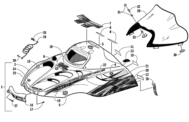 HOOD AND WINDSHIELD ASSEMBLY