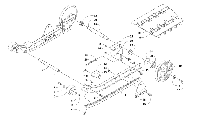 SLIDE RAIL, IDLER WHEELS, AND TRACK ASSEMBLY