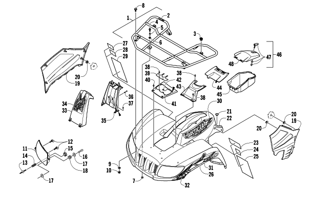 FRONT RACK, BODY PANEL, AND HEADLIGHT ASSEMBLIES