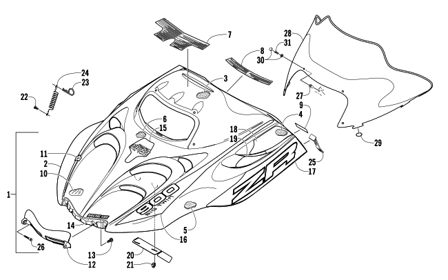 HOOD AND WINDSHIELD ASSEMBLY