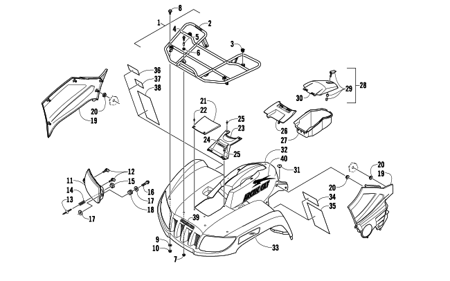 FRONT RACK, BODY PANEL, AND HEADLIGHT ASSEMBLIES