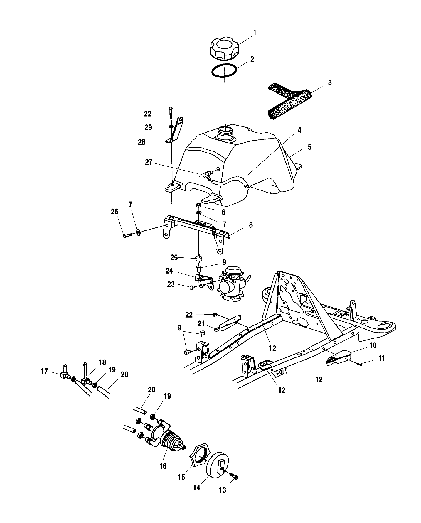 FUEL TANK AND CARBURETOR MOUNTING - A02CB32AA/AB/FC (4970107010A13)