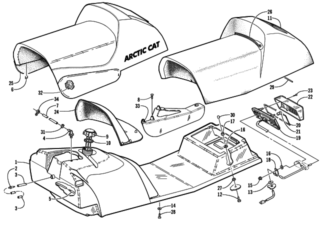 GAS TANK, SEAT, AND TAILLIGHT ASSEMBLY