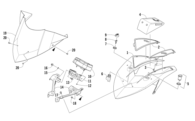 WINDSHIELD AND INSTRUMENTS ASSEMBLIES