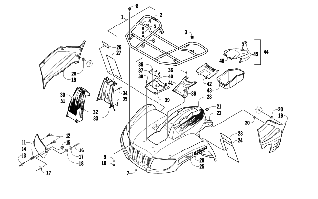 FRONT RACK, BODY PANEL, AND HEADLIGHT ASSEMBLIES