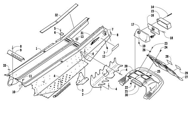 TUNNEL, REAR BUMPER, AND TAILLIGHT ASSEMBLY