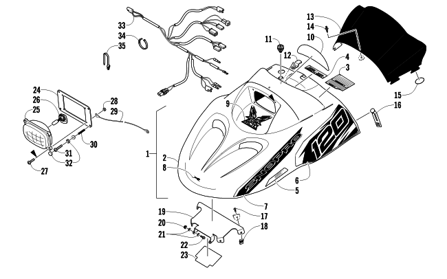 HOOD, HEADLIGHT, AND WINDSHIELD ASSEMBLY