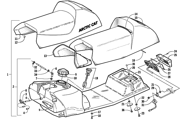 GAS TANK, SEAT, AND TAILLIGHT ASSEMBLY