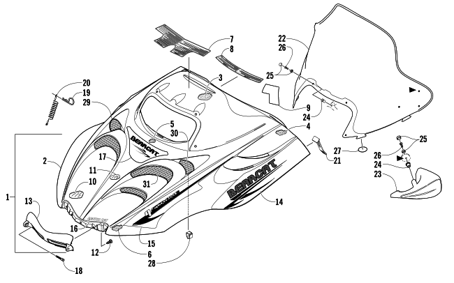 HOOD AND WINDSHIELD ASSEMBLY