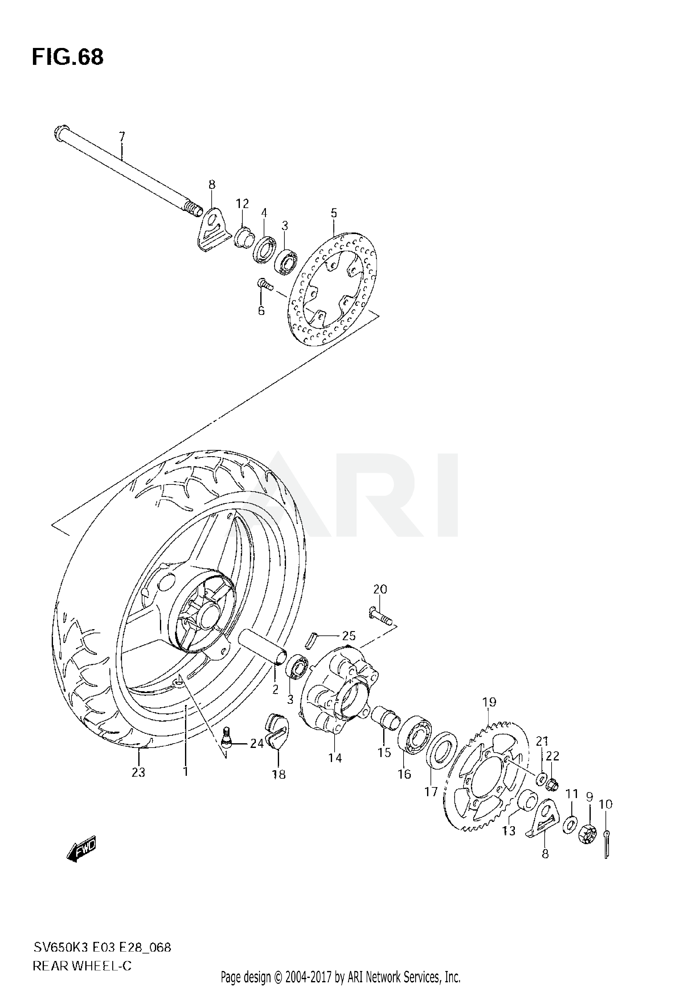 REAR WHEEL (SV650 K3/SK3/K4/SK4/K5/SK5/K6/SK6/K7/SK7)