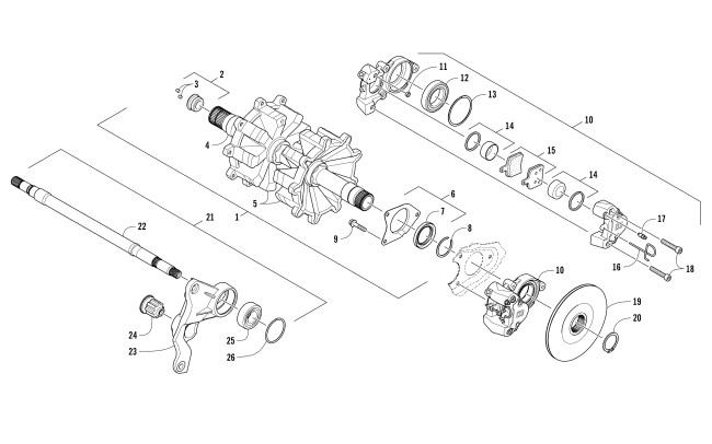 DRIVE TRAIN SHAFTS AND BRAKE ASSEMBLIES