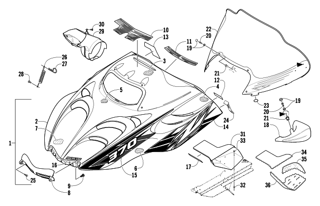 HOOD AND WINDSHIELD ASSEMBLY