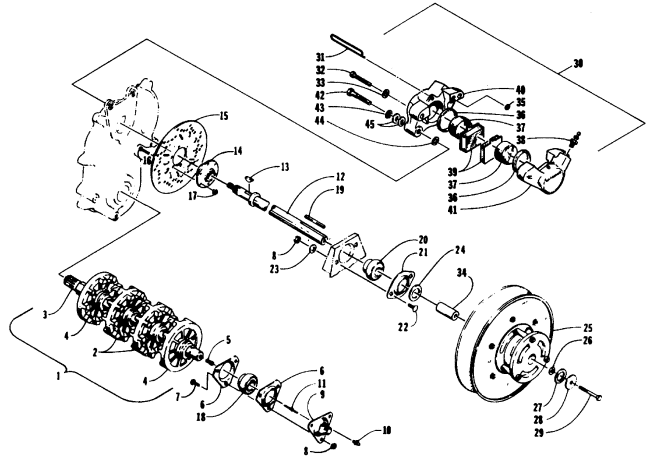 DRIVE TRAIN SHAFTS AND BRAKE ASSEMBLIES