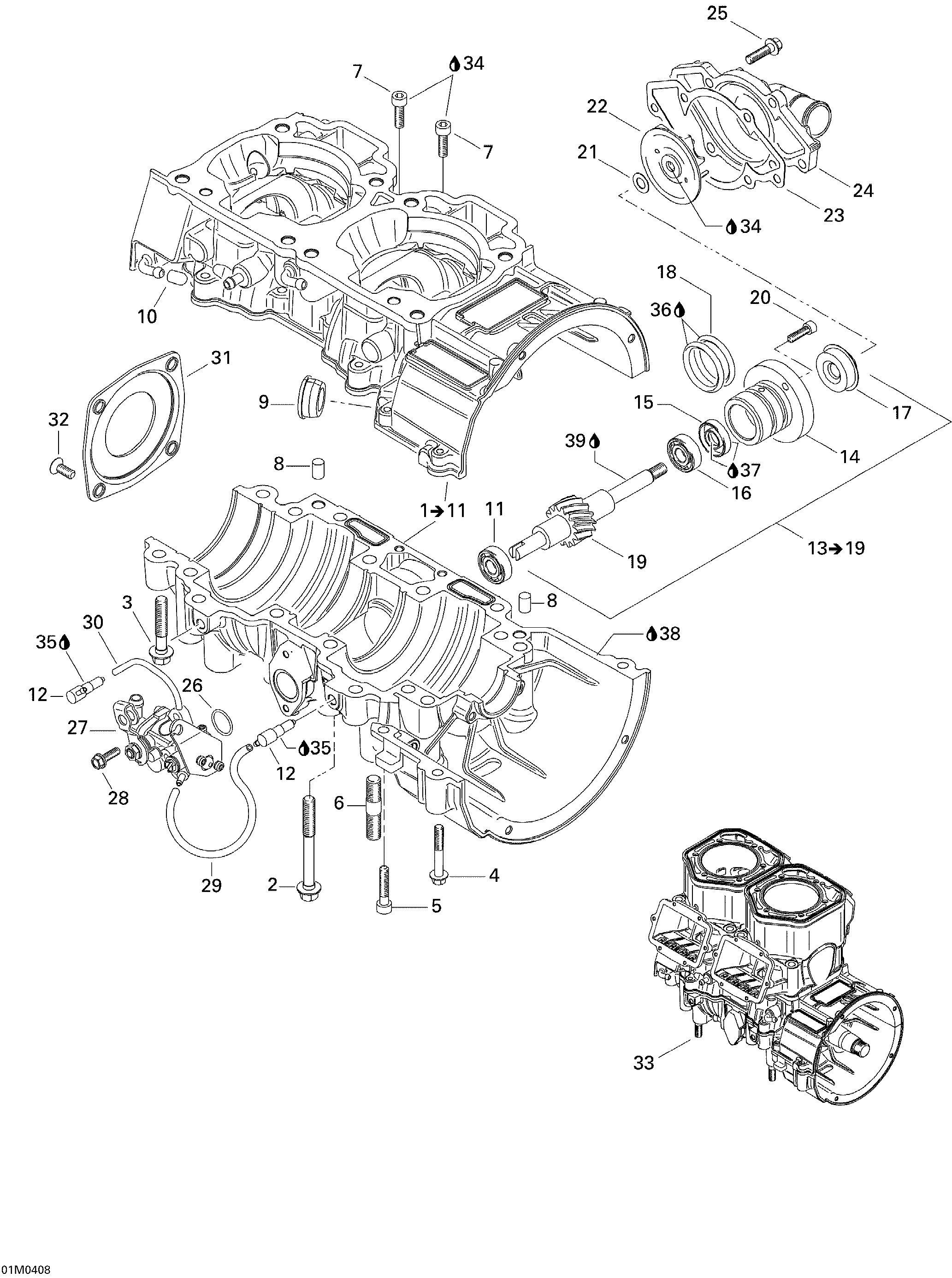 Crankcase, Water Pump And Oil Pump