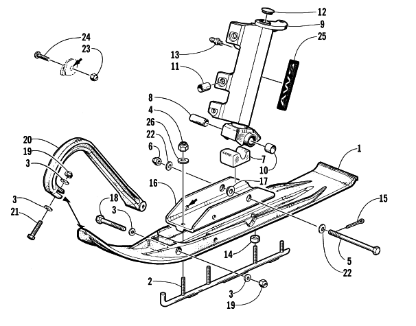 SKI AND SPINDLE ASSEMBLY