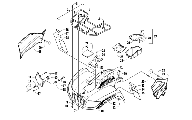 FRONT RACK, BODY PANEL, AND HEADLIGHT ASSEMBLIES