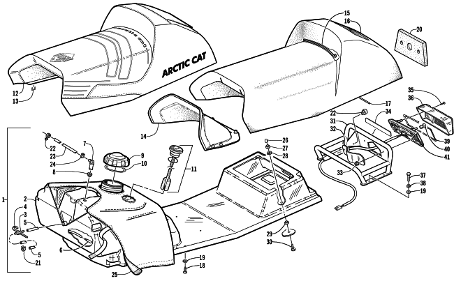 GAS TANK, SEAT, AND TAILLIGHT ASSEMBLY