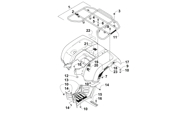 REAR RACK, BODY PANEL, AND FOOTWELL ASSEMBLIES