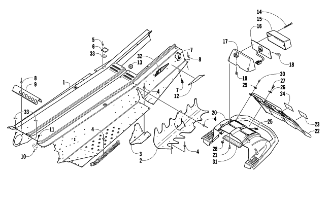 TUNNEL, REAR BUMPER, AND TAILLIGHT ASSEMBLY