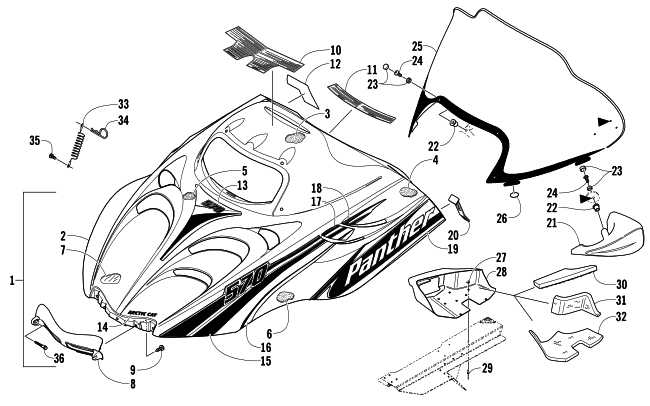 HOOD AND WINDSHIELD ASSEMBLY