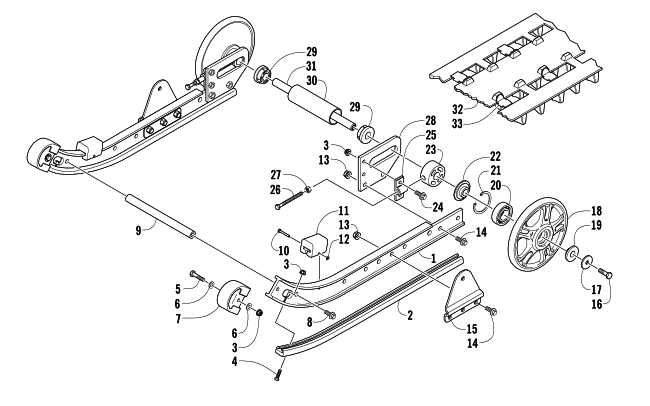 SLIDE RAIL, IDLER WHEELS, AND TRACK ASSEMBLY