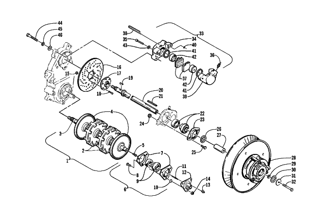 DRIVE TRAIN SHAFTS AND BRAKE ASSEMBLIES