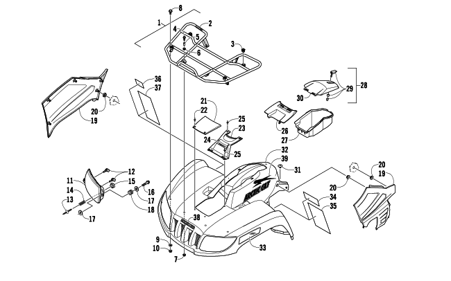 FRONT RACK, BODY PANEL, AND HEADLIGHT ASSEMBLIES