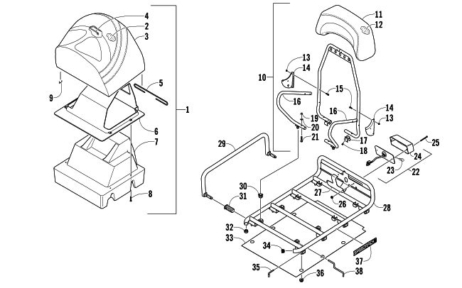 REAR SEAT, BACKREST, AND RACK ASSEMBLY