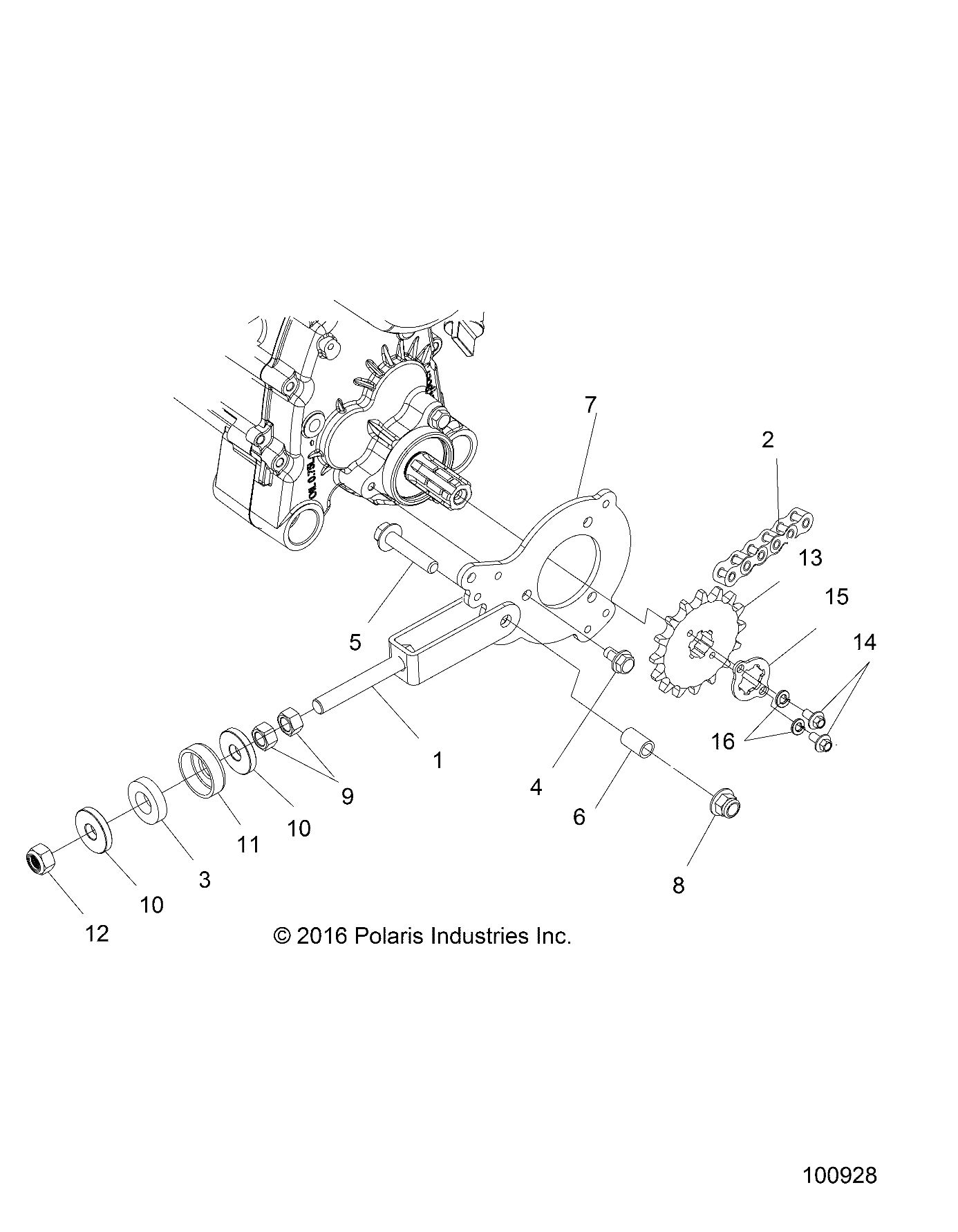 DRIVE TRAIN, CHAIN TENSIONER AND SPROCKET - A18HAA15N7 (100928)