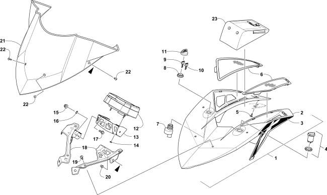 WINDSHIELD AND INSTRUMENTS ASSEMBLIES