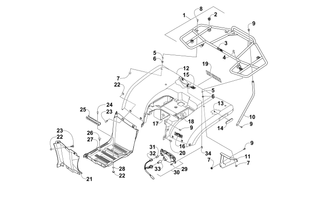 REAR BODY, RACK, AND TAILLIGHT ASSEMBLY