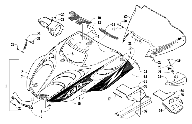 HOOD AND WINDSHIELD ASSEMBLY