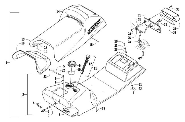 GAS TANK, SEAT, AND TAILLIGHT ASSEMBLY