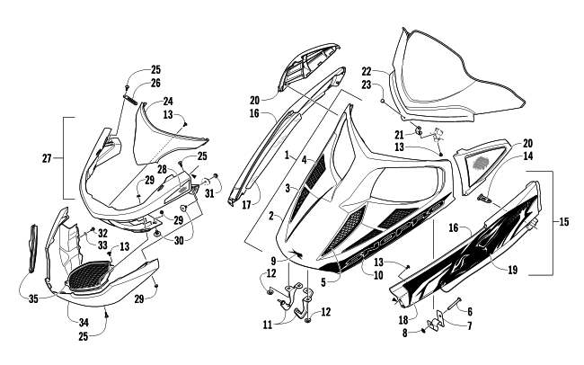 HOOD, WINDSHIELD, AND FRONT BUMPER ASSEMBLY